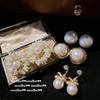 Mermaid Princess, Flower Pearl Earrings, Cortez, 18K Gold Plated, Bow Zircon Pearl Earrings