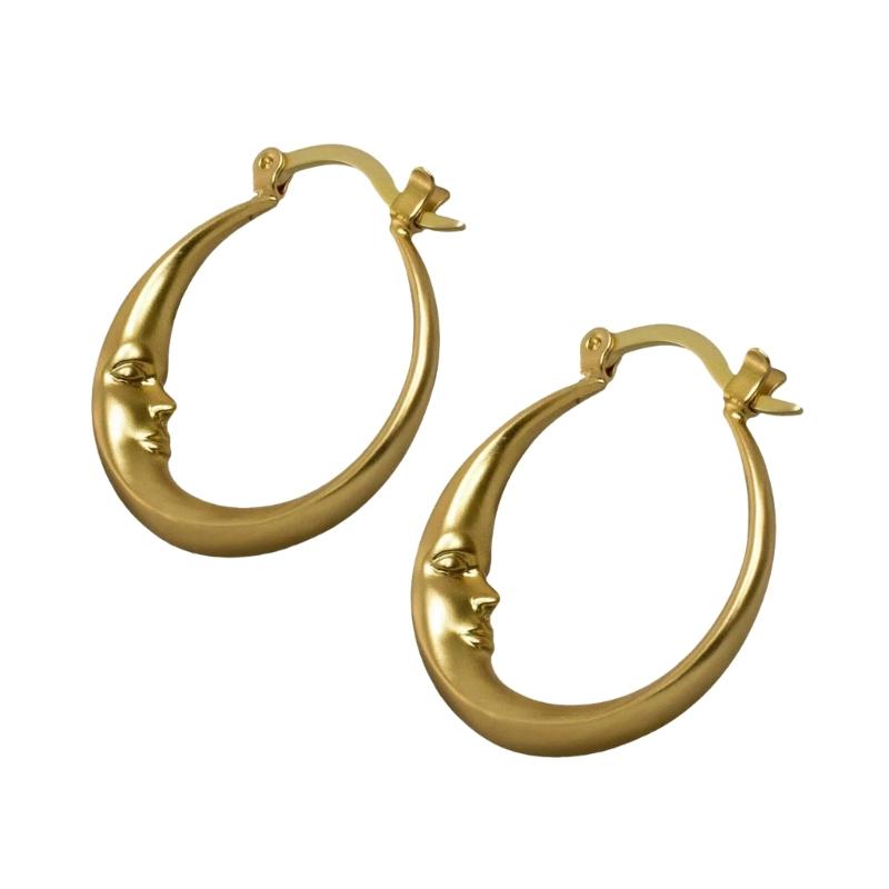 Alloy Elliptical Circle Earrings Edgy and Mysterious Moon Ear Studs Halloween Fashion Ear Adorment for Men Women