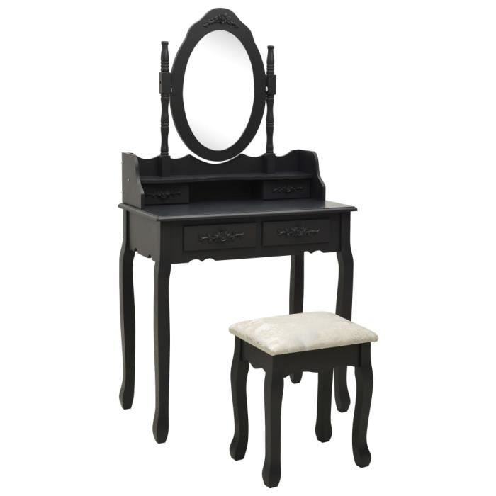 VidaXL Ensemble de coiffeuse avec tabouret Noir 75x69x140 cm Paulownia