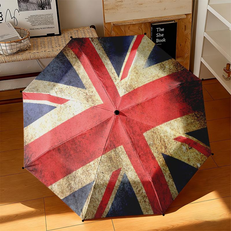 1 Stück Britische Flagge Regenschirm Tragbarer Faltregenschirm Eisenrahmen Lochknochenstruktur Outdoor Heimregenschirm