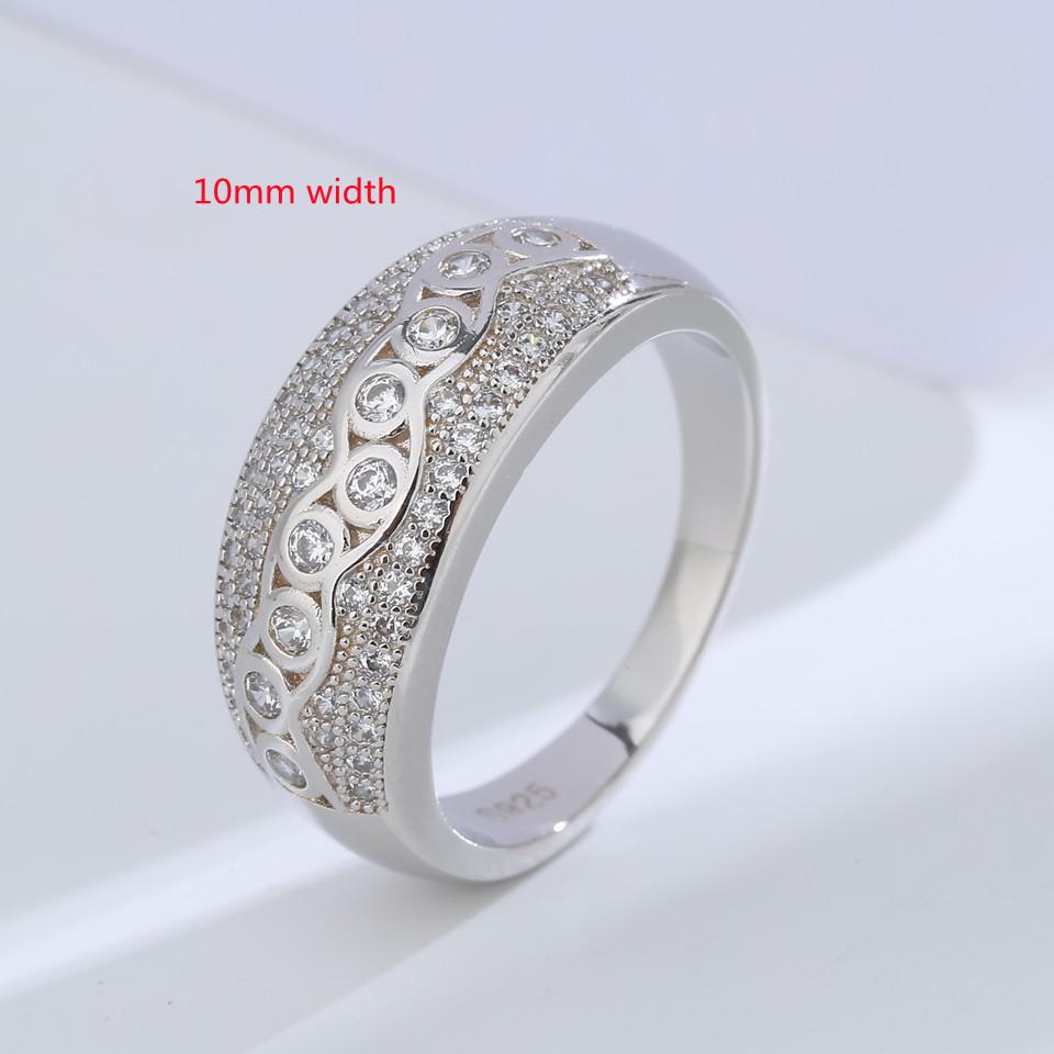 Buyee 925 Sterling Silver Big Ring Finger White Zircon Ring for Woman Man Fashion Luxury Wedding Party Fine Jewelry Circle