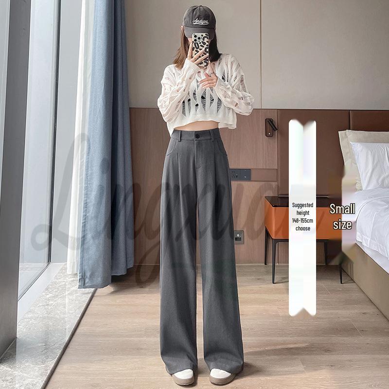 Women s Grey Wide-Leg Suit Pants - Autumn 2026 Petite Casual High-End Style Extra Large