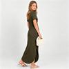 Womens Summer Maxi Dress Casual Short Sleeve Crew Neck Tie Waist Split Hem Wrinkle Free Slim Fit Long Dress 2026 Spring