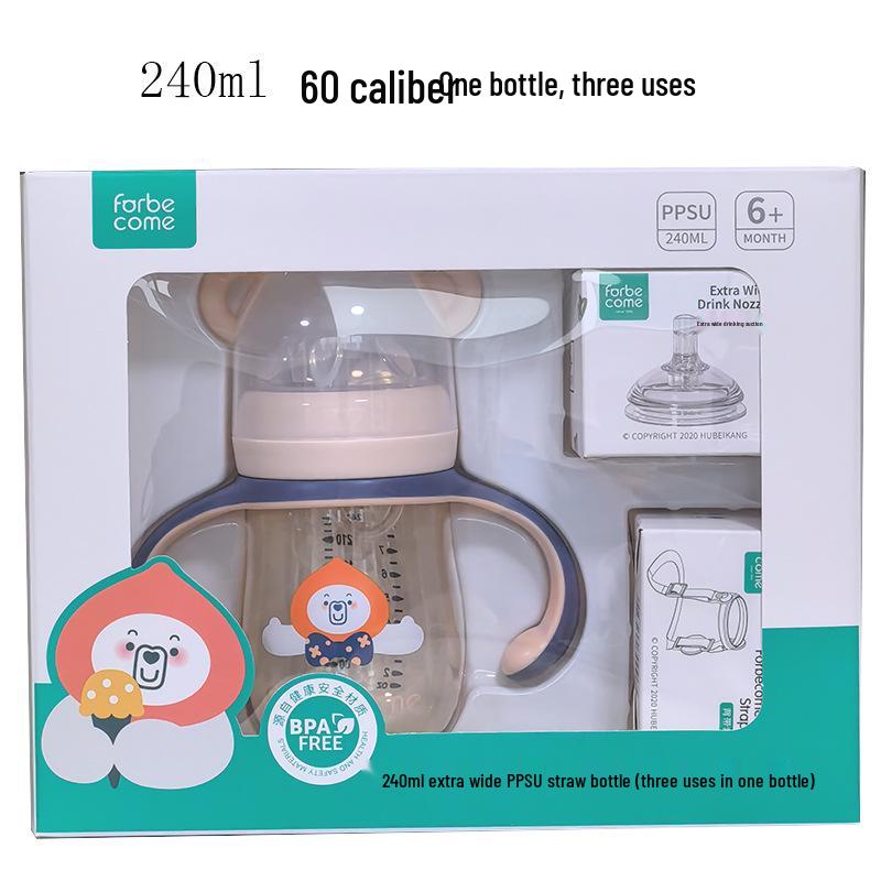 Širokoúhlá PPSU kojenecká láhev, antikoliková, odolná proti pádu, silikonová s brčkem