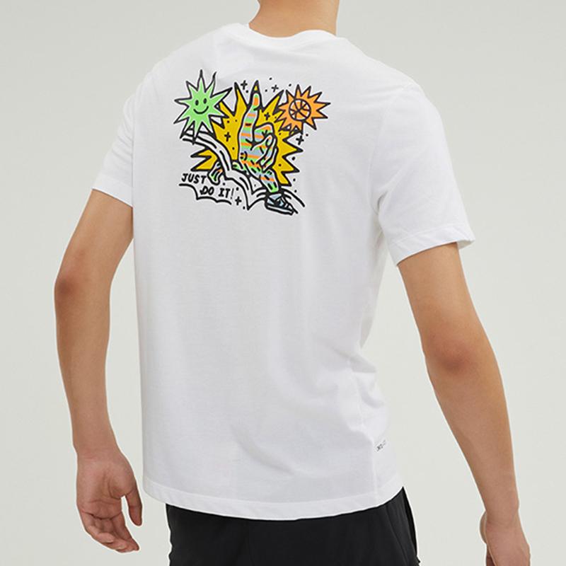 Nike Cartoon Sun And Hand Print Pattern Letter Round Neck Short Sleeve T-Shirt Men Tops White DV3189-100