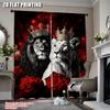 2Pcs Couple Curtain Red Rose Floral For Lover King And Queen Crown Valentine'S Day For Bedroom Living Room And Dining Room B