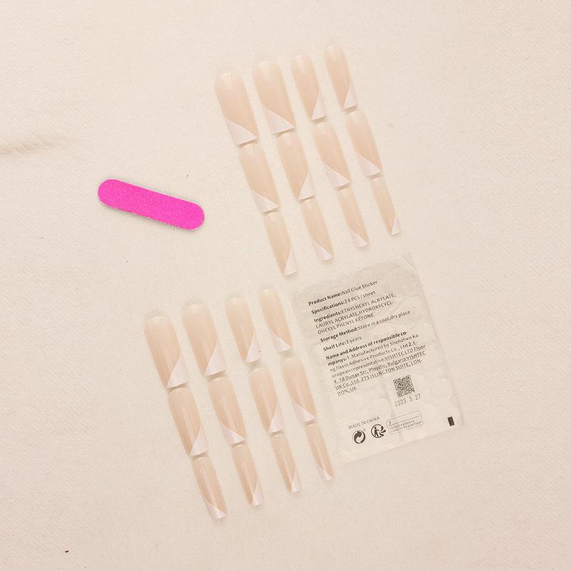 French White Edge Long Nail Tips - Removable False Nails