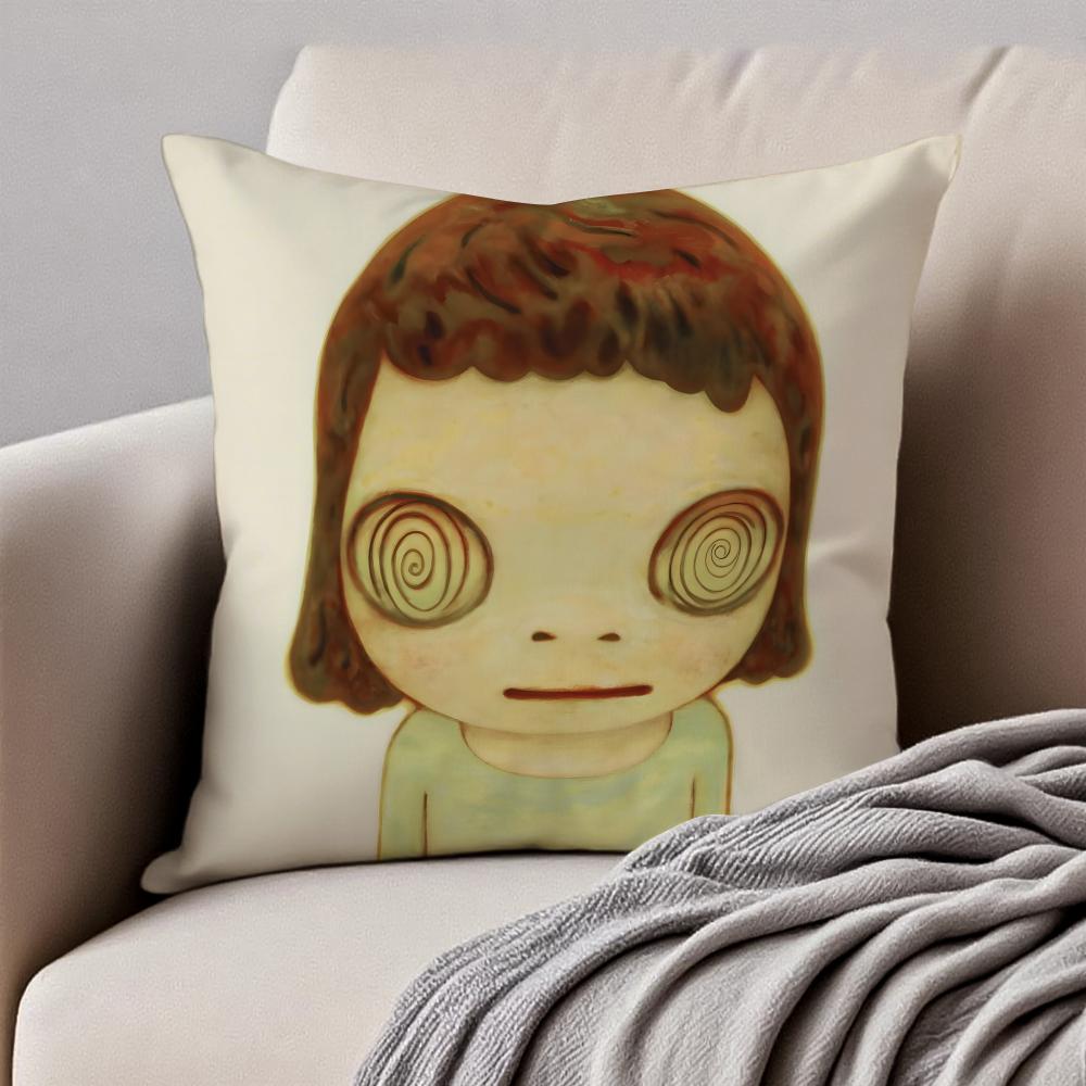 Whimsical Cute Japanese Art YYoshitomo Nara Cushion Cover Pillowcase Antidustmite Invisible Zipper Short Plush Sofa Cushion