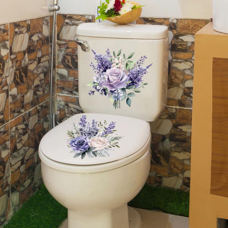 Elegant Purple Hyacinth Flowers Toilet and Wall Sticker Set Waterproof Self-Adhesive Removable Decal for Bathroom WC Home Decor