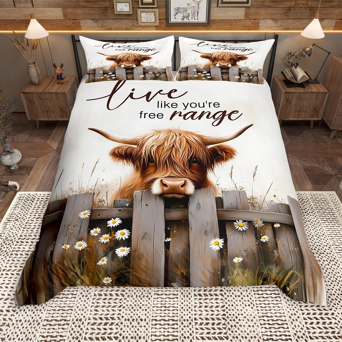 

Homewish Rustic Highland Cow Duvet Cover Set, Farm Animal Bedding Set, Farmhouse Lodge Cabin Comforter Cover Set DE XS 100x135cm 2pcs&set