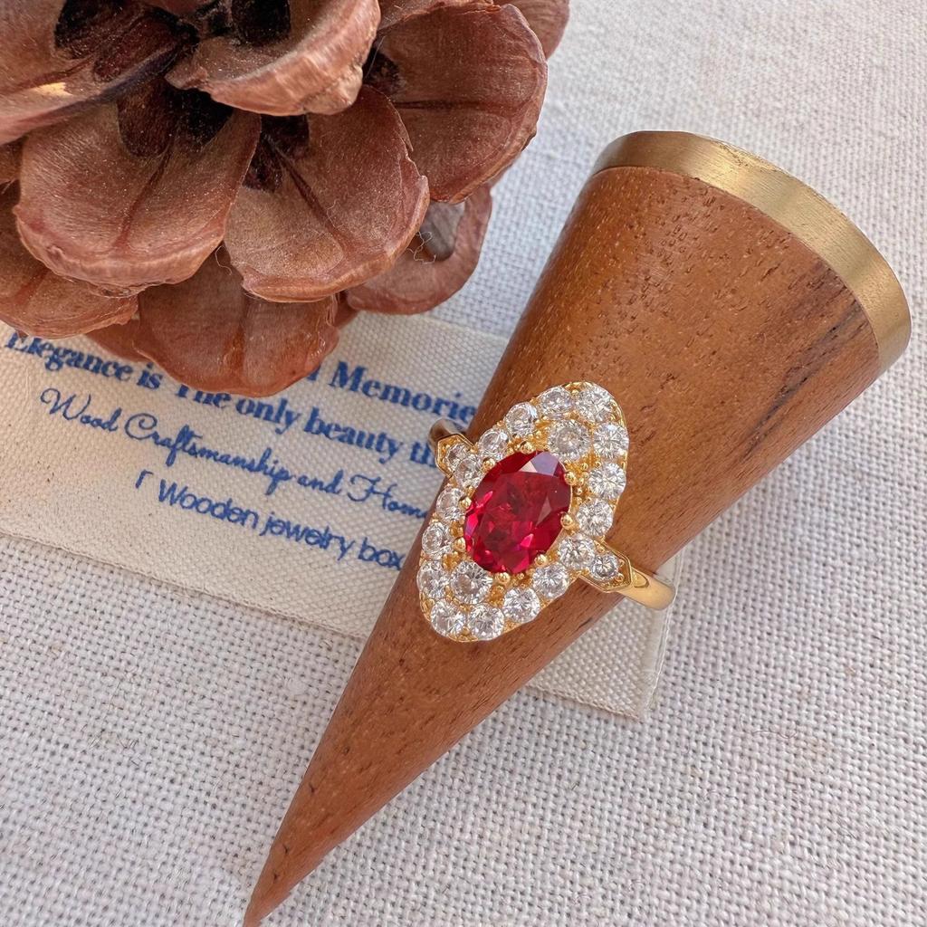 Vintage Court Medieval Style Oval Red Zirconia Rings For Women Fashion New Jewelry Lady Gift Party Anillos Mujer