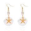 Asymmetric Starfish Shell Pendant Earrings For Women, Resin Geometric Circular Retro Popular Bohemian Style Jewelry Gift