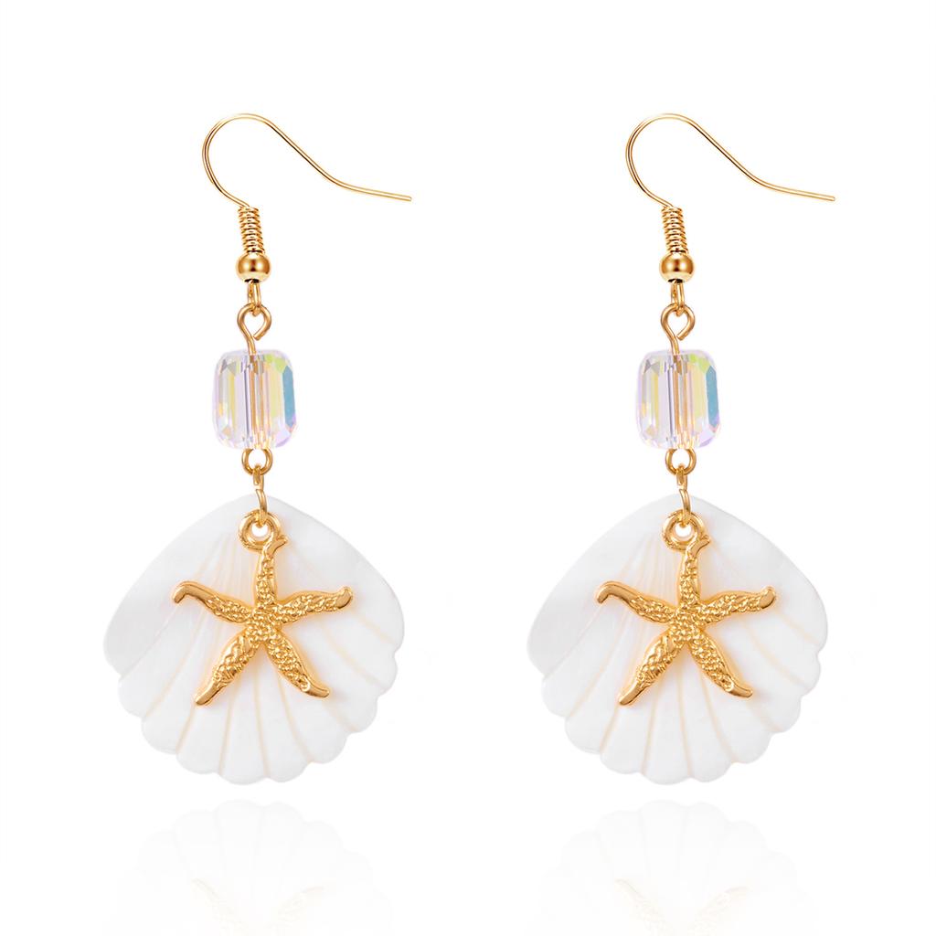 Asymmetric Starfish Shell Pendant Earrings For Women, Resin Geometric Circular Retro Popular Bohemian Style Jewelry Gift
