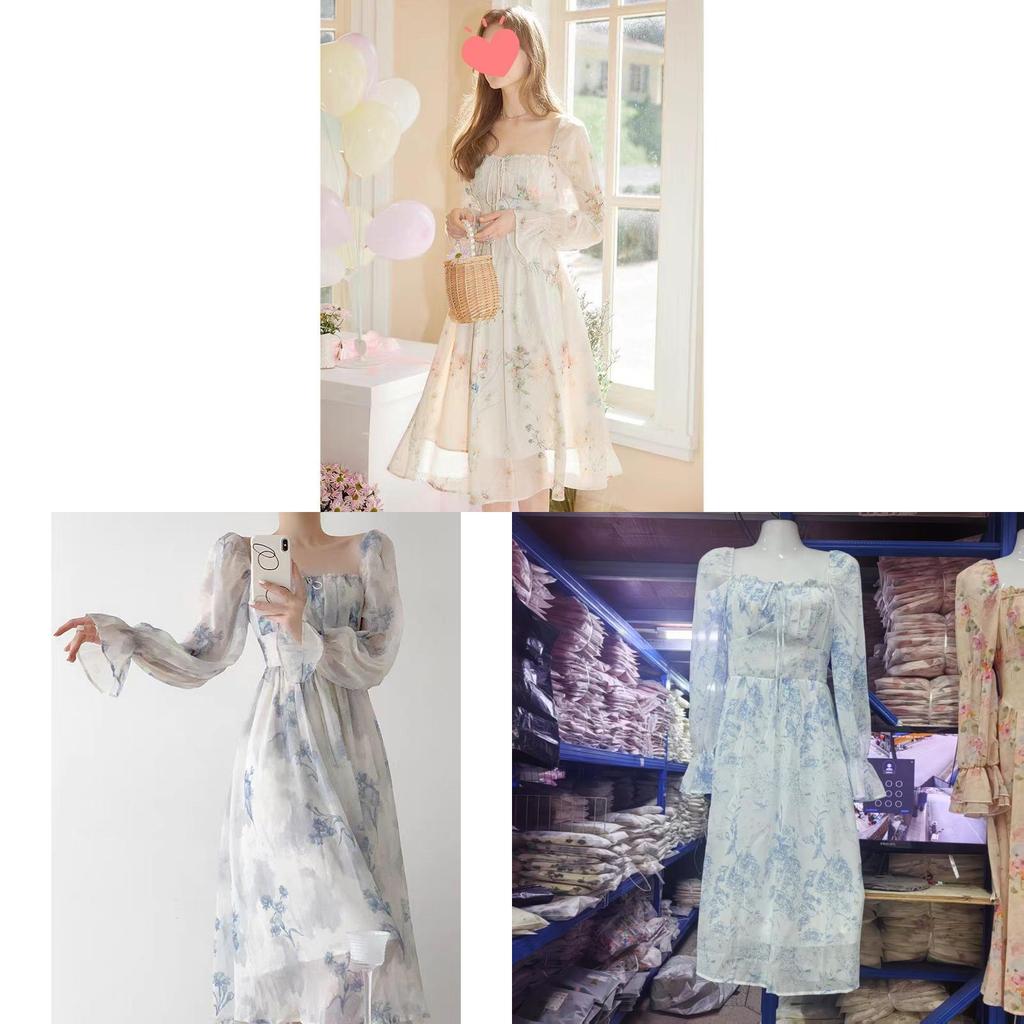 French Floral Dress Summer Dress With Recycled Cellulose Fabric For Elegant Vacation Wear