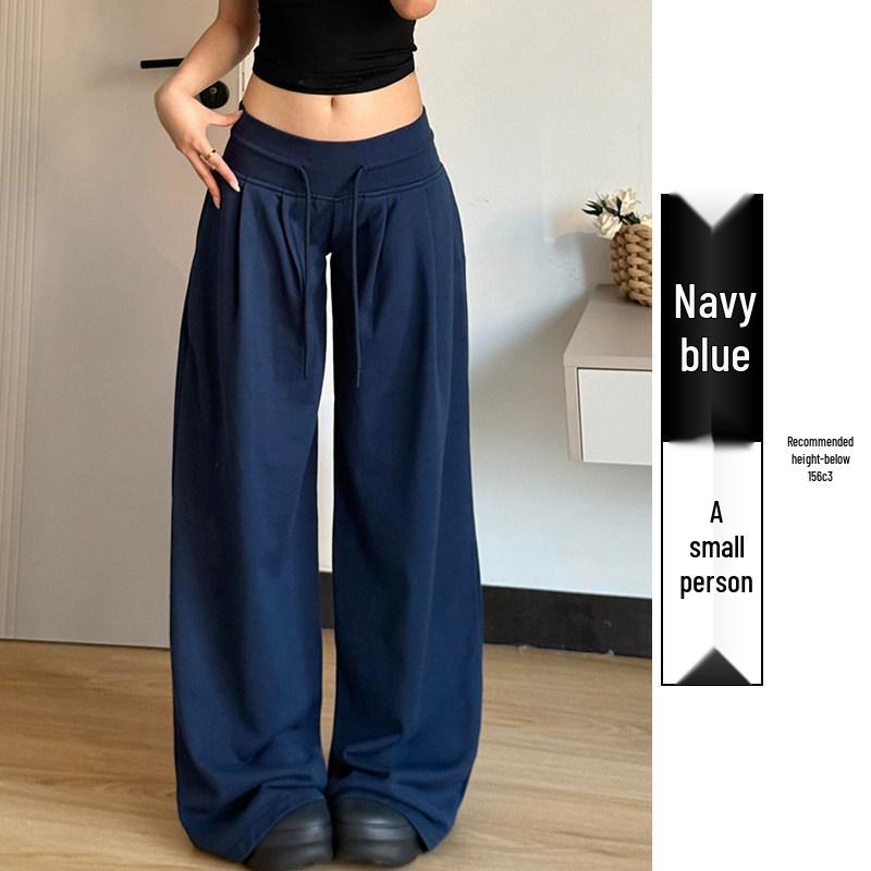 Women s Dark Blue High-Waisted Wide-Leg Sweatpants, Autumn 2026 Retro Style M 95-105 lbs