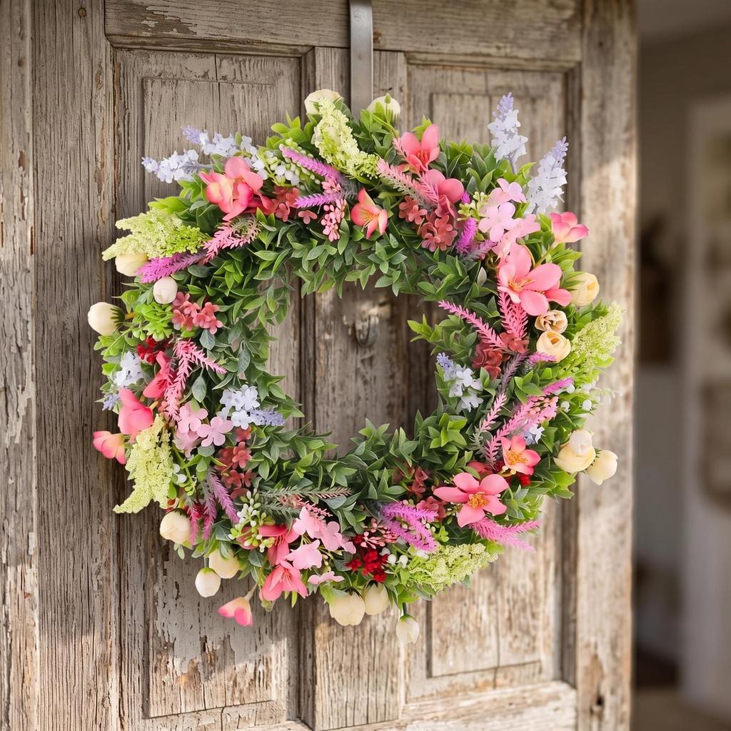 Artificial Floral Wreath Lifelike Leaves Outdoor for Wall