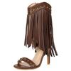 Design Female Sandals Open Toe Stiletto 10.5cm Rivets Metal Decor Plus Size 45 46 47 48 Tassels Dating Fashion Shoes