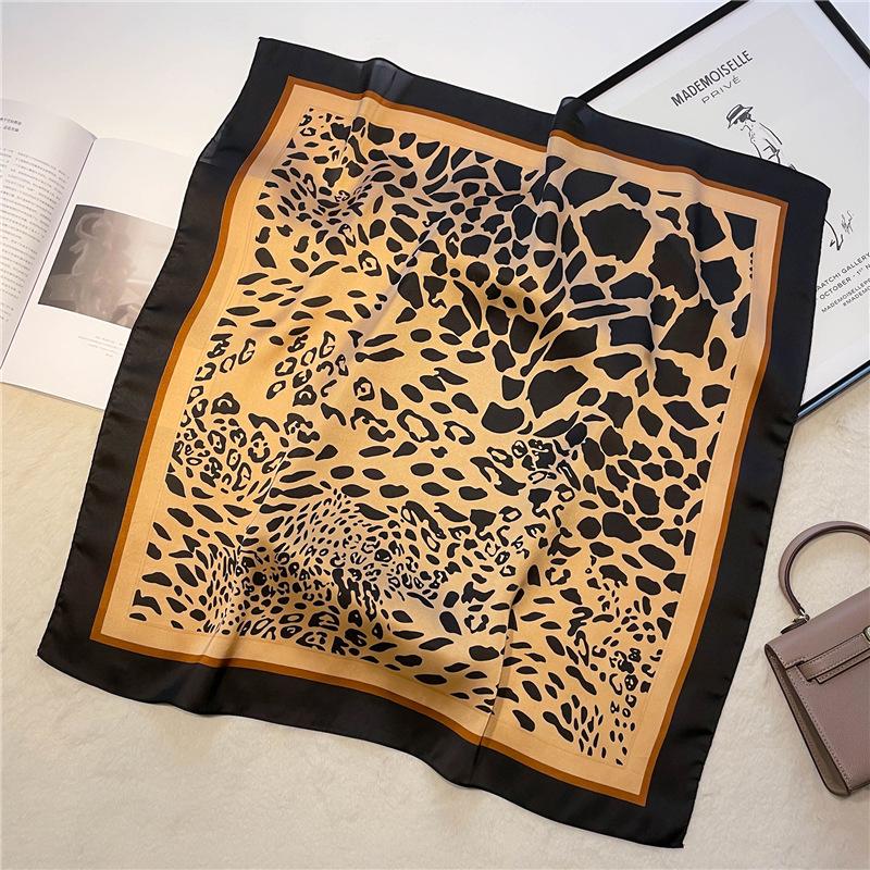 Women's 70cm Leopard Print Silk Scarf - Versatile Square Scarf for Professional and Casual Wear