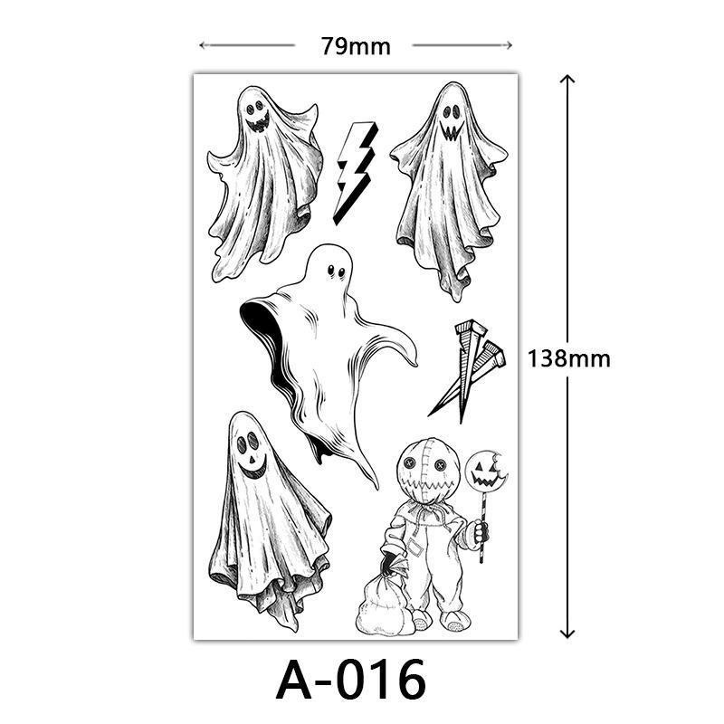 Halloween Tattoo Sticker, Skull Reaper Sickle, Black Bat Tombstone Pumpkin Tattoo