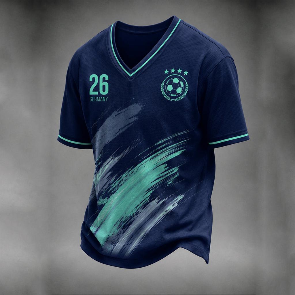 Men's V-Neck Soccer Graphic Print Short Sleeve T-Shirt, Summer Casual Comfort Casual Top