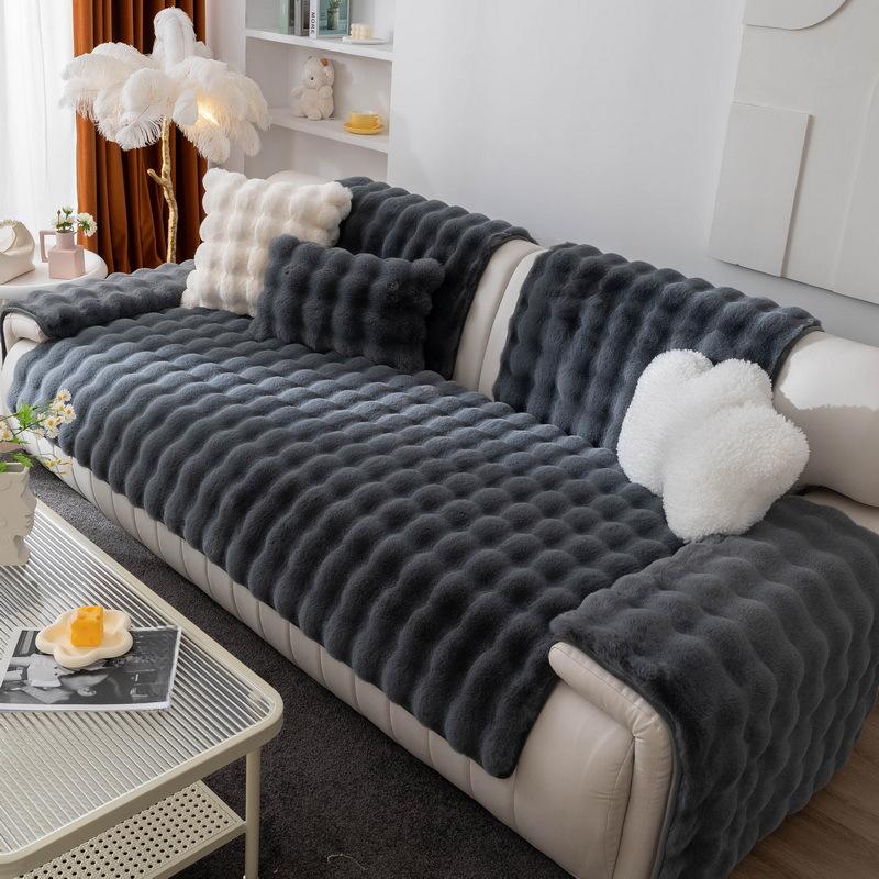 Light Luxury Rabbit Plush Sofa Cushion Winter Thickened Non-Slip Ins Style New Cushion Leather Sofa Cover Cover Cloth