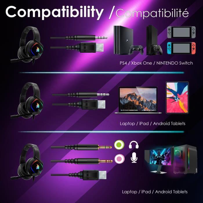 Casque Gamer - EMPIRE GAMING - Dark Rainbow - Son Stéréo HD - Micro Flexible - Rétroéclairage RGB