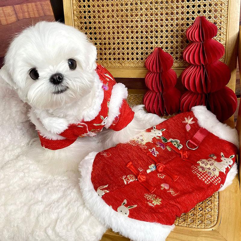 Pet New Year's Clothing Teddy Bichon Festive Dog Clothes Yorkshire Small Dog Cat VIP New Year Autumn And Winter Clothes