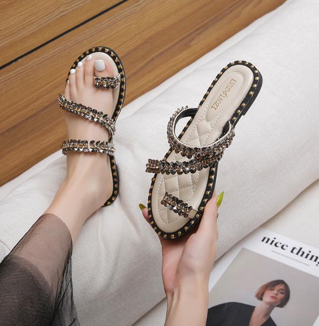 

Модная обувь Женская Весна Лето 2025 Вьетнамки Плоские Шлепанцы Стразы Модные Удобные С Открытым Носком Роскошные Сандалии Женские Дизайнерские 43 горчичный