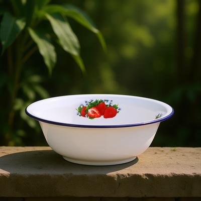 Vintage Enamel Basin Thick Deep Kitchen Soup Basin Retro Food Storage Container Easy Clean Retro Enamel Bowl Vintage Noodle Bowl