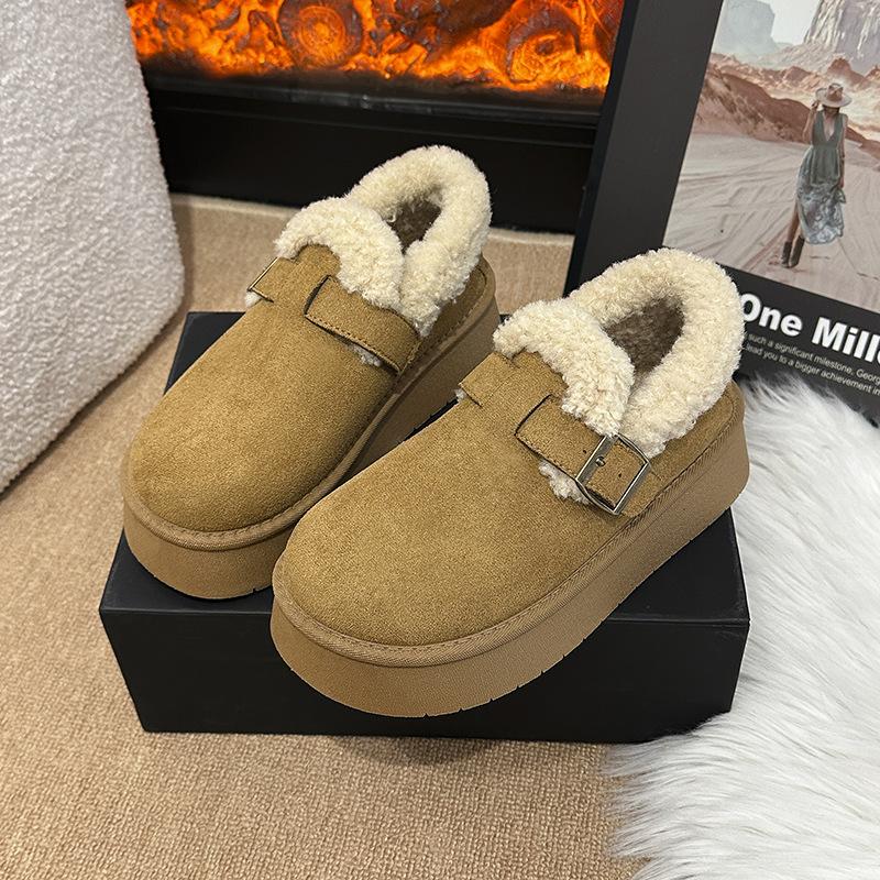 En fot tjock-sulade snökängor för dam 2025 vinter nya påhögade och förtjockade pälsintegrerade höjande nordöstra bomullsskor