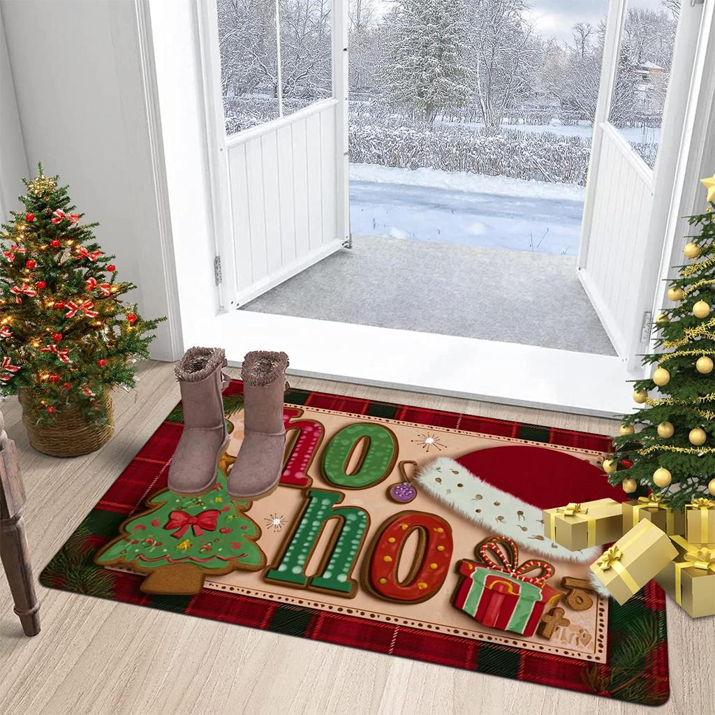 Candy Cane Christmas Mat Carpet,Red White Stripes Merry Christmas Lettering Non-Slip Thickened for Indoor Outdoor Entryway Decor