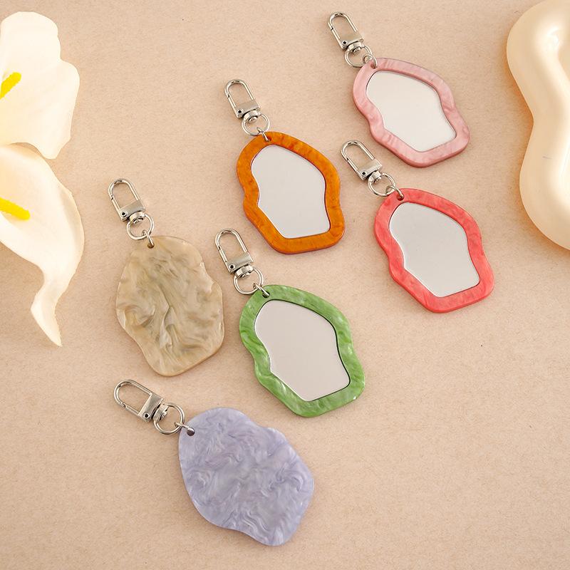 New Irregular Mini Makeup Mirror Keychain Resin Bag Charm Portable Touch-Up Mirror Pendant For Fashion Commute Purse Backpack