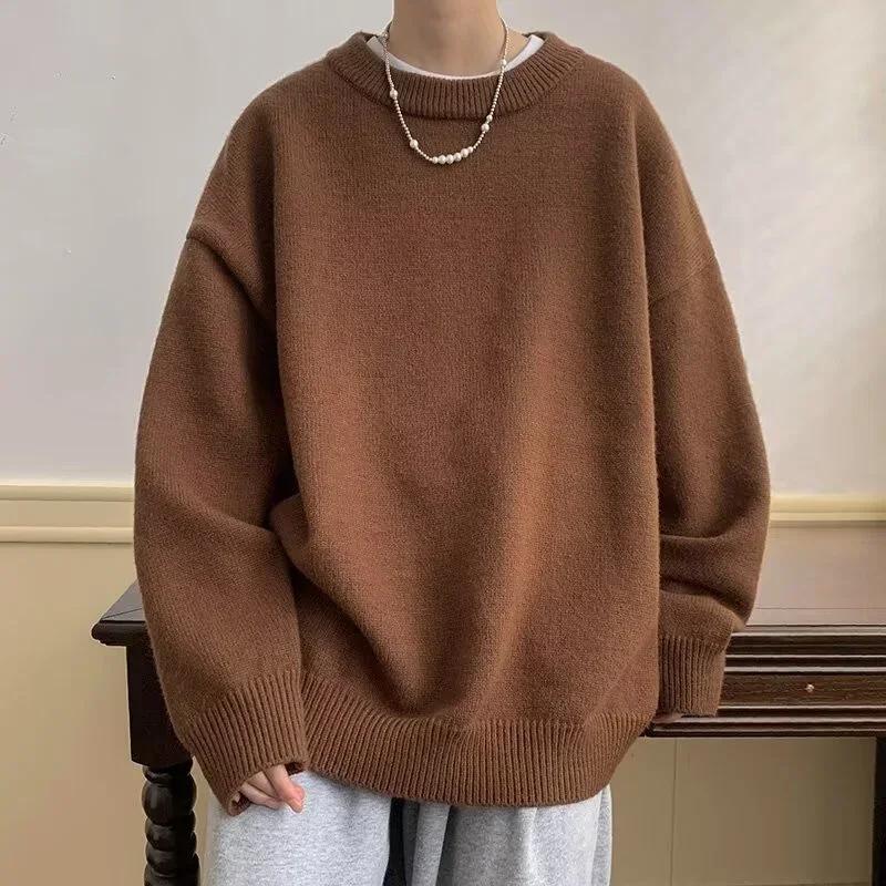 Autumn Men's Casual Solid Color Knitted Sweater New Korean Fashion Cewneck Pullovers Man Y2K Vintage Jumpers Streetwear Clothes