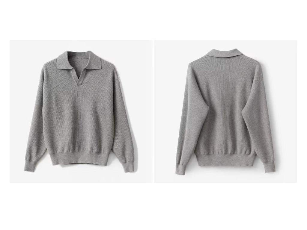 Men's Korean Retro V-Neck Polo Collar Knit Sweater for Autumn/Winter