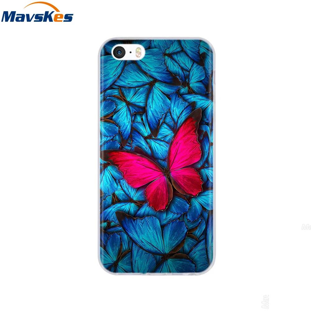For iPhone 5s SE 5 Case Cover Silicone Soft TPU Cover Print Flower Cute Animal Phone Case For iPhone 6s 6 7 8 Fundas Clear Cases