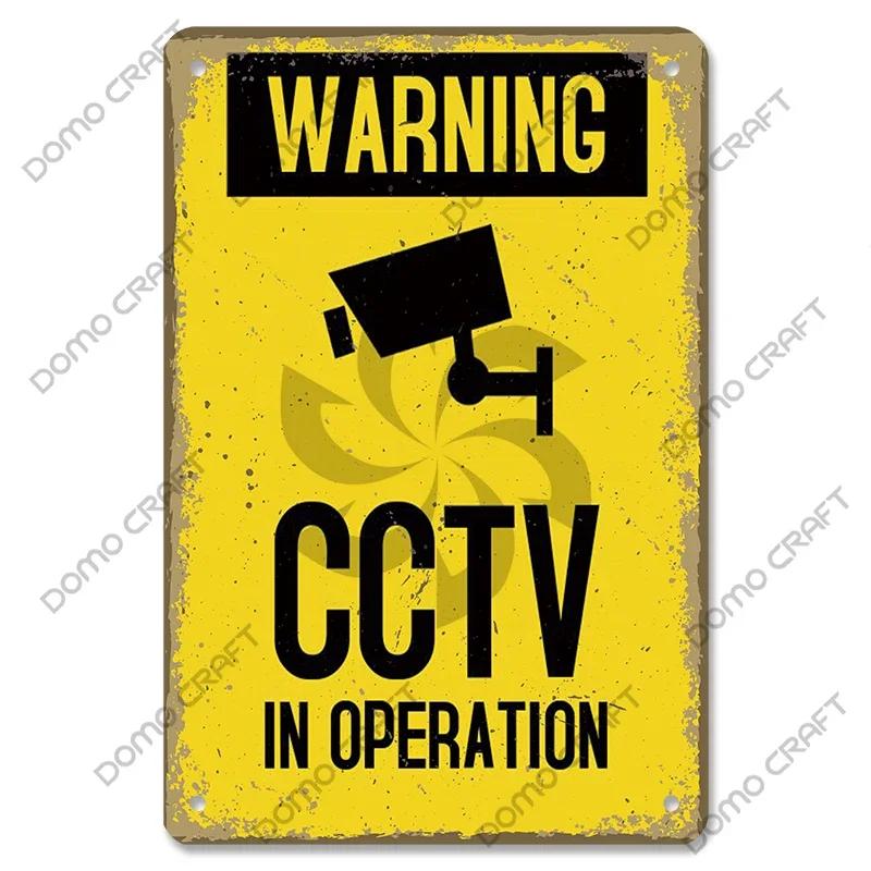 Warning CCTV Tin Signs Metal Plaque Notice  Hour Security Camera Vintage Poster Metal Plate Wall Decor for Mall Shop Bar Home