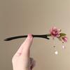 Floral Hair Stick Chinese Hairpin, Pink Flower Tassel Retro Traditional Hanfu Elegant Hair Accessory For Women Daily Party