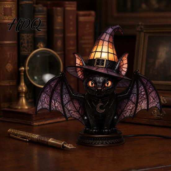 Halloween Room Decor Witch Hat Lamp Stained LED Light Table Lamp with Warm Glow Gothic Reading Nook Night Light for Bedroom Mantel Bookshelf