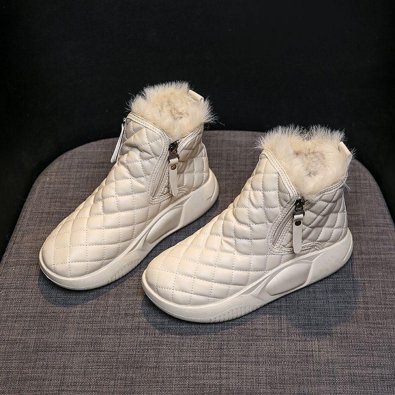 Женские повседневные высокие хлопковые ботинки 2024 года, зимние новые корейские хлопковые универсальные ботинки с толстой подошвой 35 бежевый