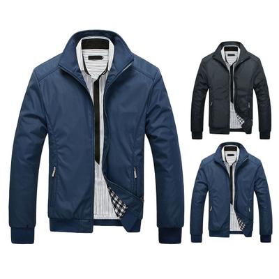 Men Autumn Winter Jacket Stand Collar Long Sleeves Pockets Zipper Closure Jacket Coat Male Business Casual Outerwear