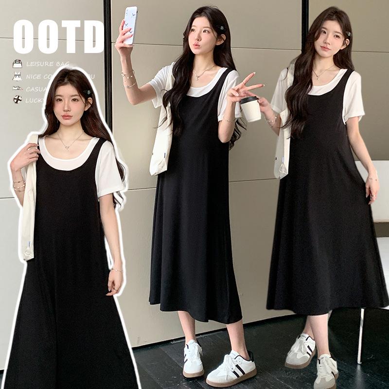 2026 Stylish Summer Maternity Dress - Concealing Pregnancy, New Fake Two-Piece Design