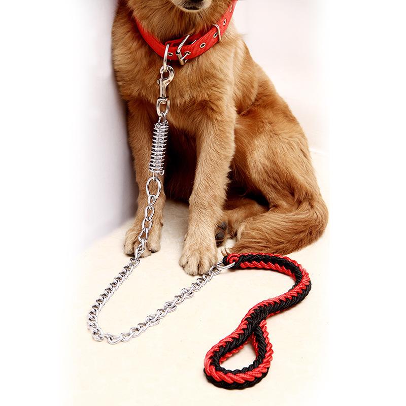 Large Dog Leash Dog Chain Anti-bite Punch Golden Retriever Alaska Collar Medium Large Dog Dog Leash Iron Chain