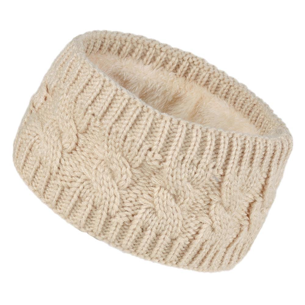 

Женская зимняя бархатная вязаная повязка на голову: Теплые спортивные наушники из крученой шерсти для Европы и Америки бежевый