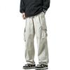 Dingfengbaoluo American Retro Wide-Leg Cargo Pants for Men, Spring Trendy Loose Versatile Straight Casual Trousers ZW48 Black L