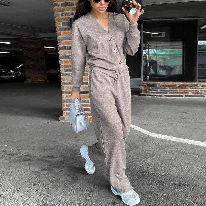 Fall and Winter New Fashion Single-breasted Casual Sports Suit Cardigan Top Lace-up Pants Two-piece Women's Clothing