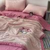 Summer Girl Cute Kt Cat Towel Embroidered Light Summer Cool Quilt, Thin Machine Washable Air Conditioner Quilt Summer Quilt Core