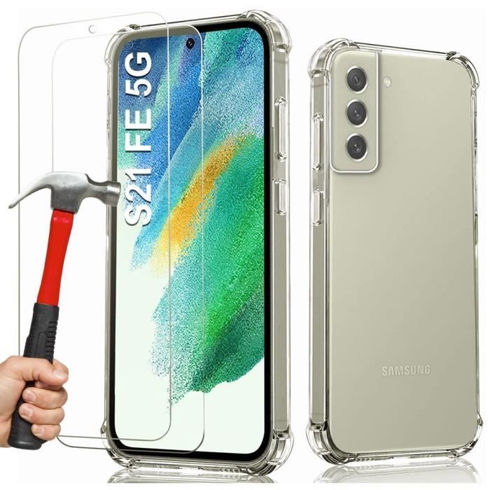 Coque - PROSHOP - Samsung S21FE - Silicone Renforcée - Transparent - 2 Verres Trempés Inclus