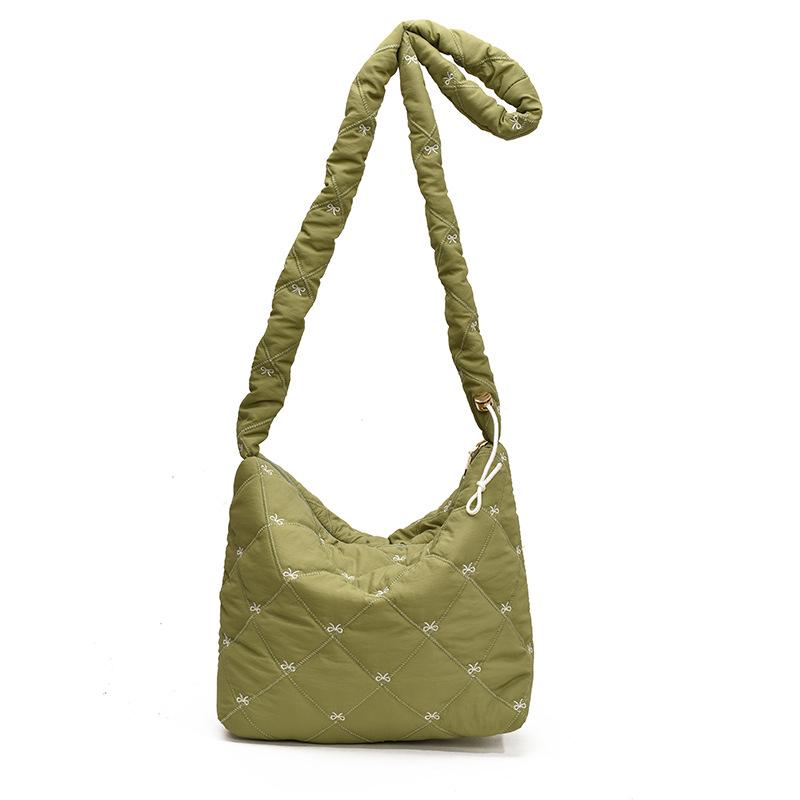 Autumn and Winter New Lightweight Cotton Clothes Bag Women's Rhombus Casual Pleated Shoulder Bag Large-capacity Commuting Messenger Bag