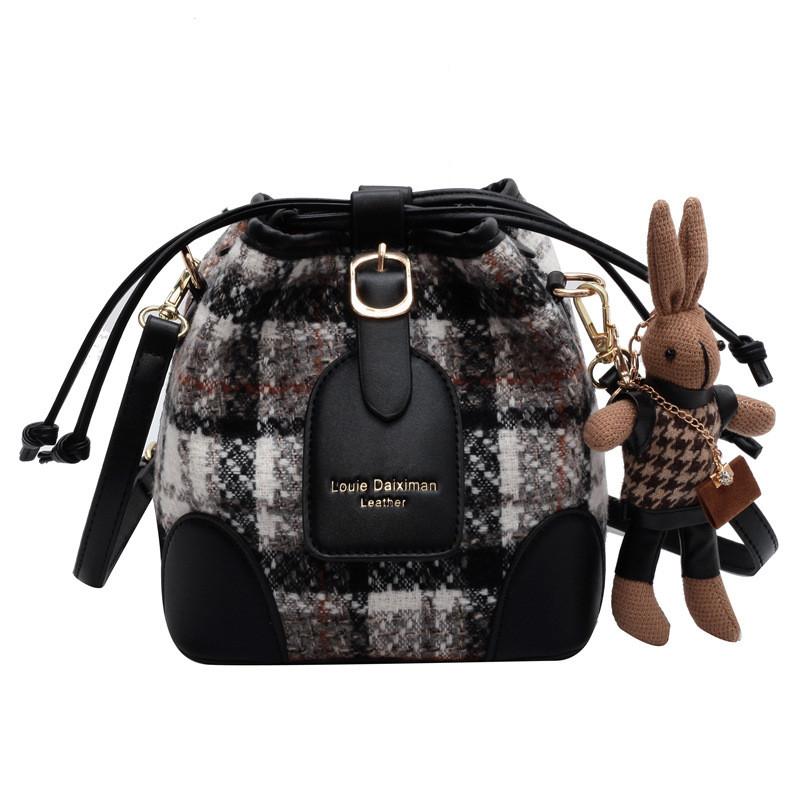 Crossborder Style Wool Blend Bucket Bag With Drawstring Closure For Daily Use