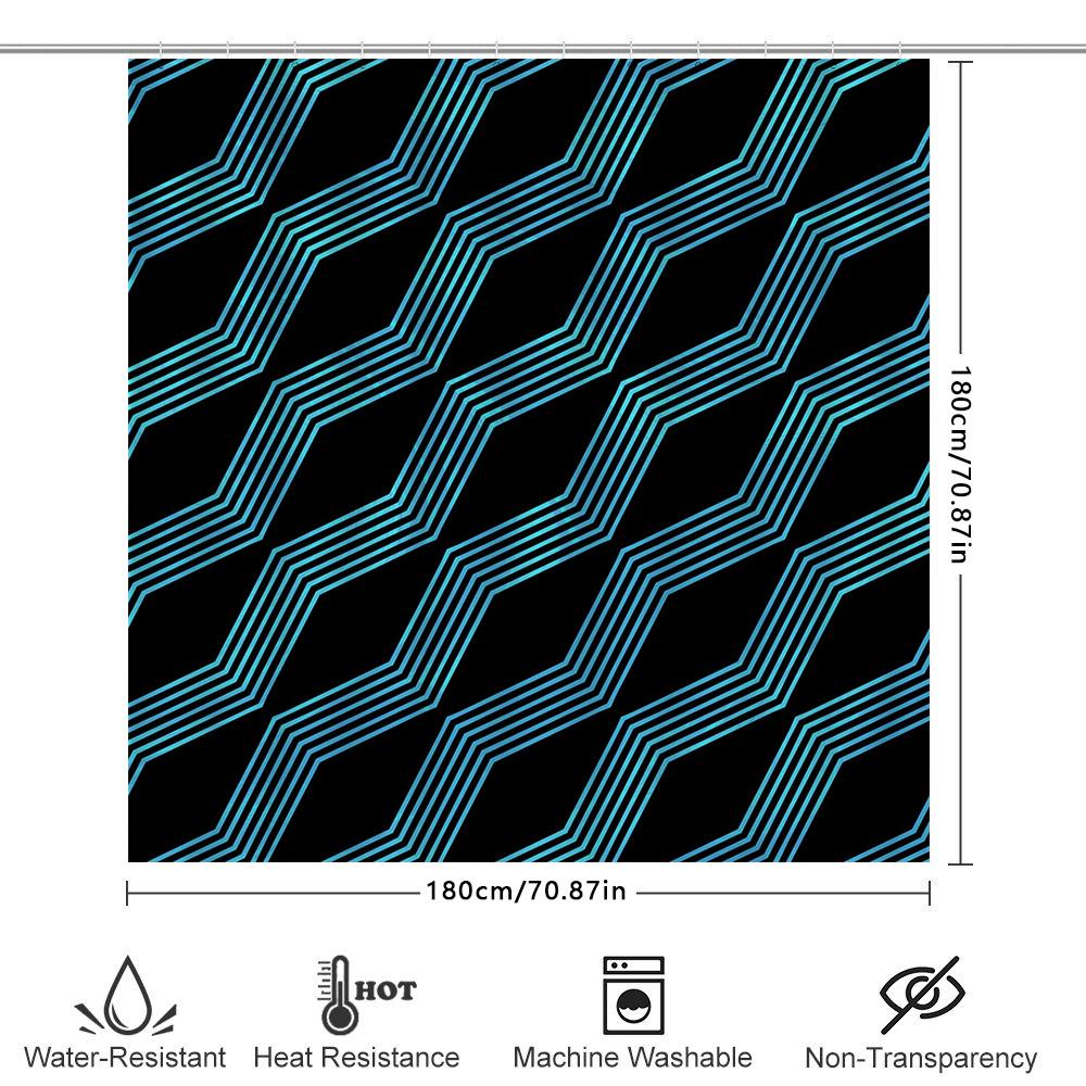 Modern Lines Shower Curtain Blue Black Geometric Pattern Waterproof Fabric For Bathroom Decor (59X72 Inches)